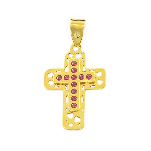 Kreuz Gelbgold 9K Rechteckige 9K mit synthetischen Rubinen Glanz 22 x 15 mm