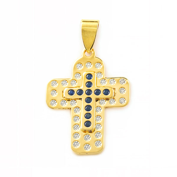Kreuz Gelbgold 9K Rechteckige Synthetische Zirkonia Glanz 23 x 17 mm