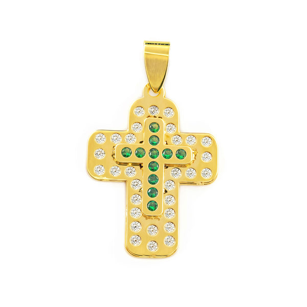 Kleine rechteckige Kreuz Gelbgold 9K mit synthetischen Edelsteinen Glanz 22 x 14,5 mm