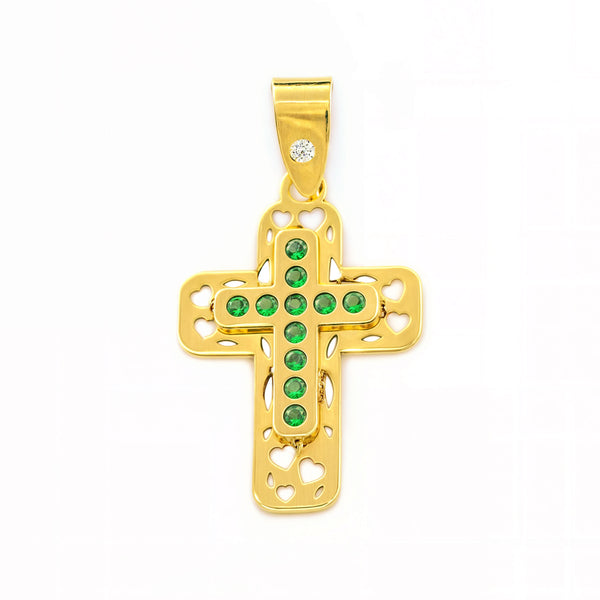 Kreuz Gelbgold 9K Rechteckige 9K mit synthetischen Edelsteinen Glanz 22 x 15 mm
