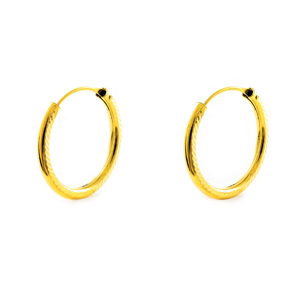 Damen Ohrringe Rund Geprägt Creolen Gelbgold 18K 18 x 2 mm