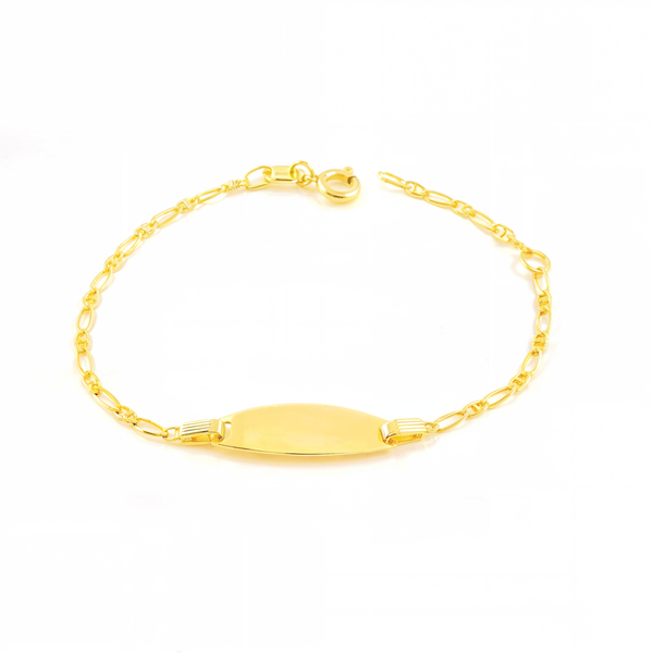 Mädchen Armband Gelbgold 18K Personalisiert Anker Glanz 14 cm