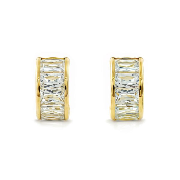 Pendientes Mujer oro Amarillo 9K Arquillo Arco Piedra Circonita Brillo