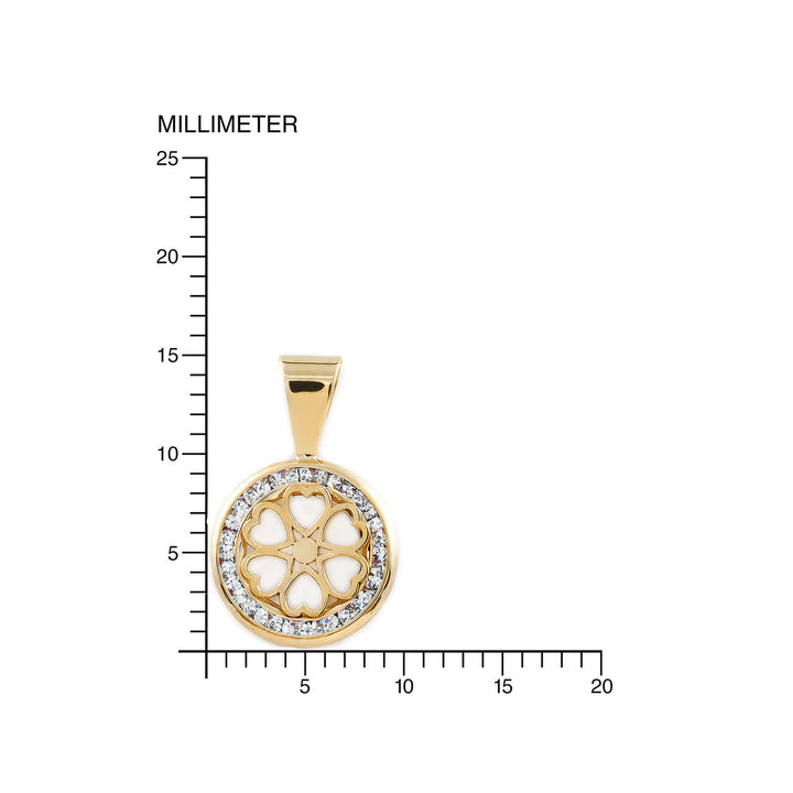 Colgante redondo corazones nacar cerco circón (9Kts)