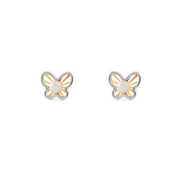 Schmetterling Perle 3,5 mm Kinder Mädchen matt und glänzend Ohrringe 9K two color Gold