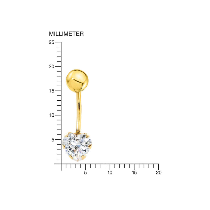 Piercing Oro Ombligo corazón circonita (9kts)