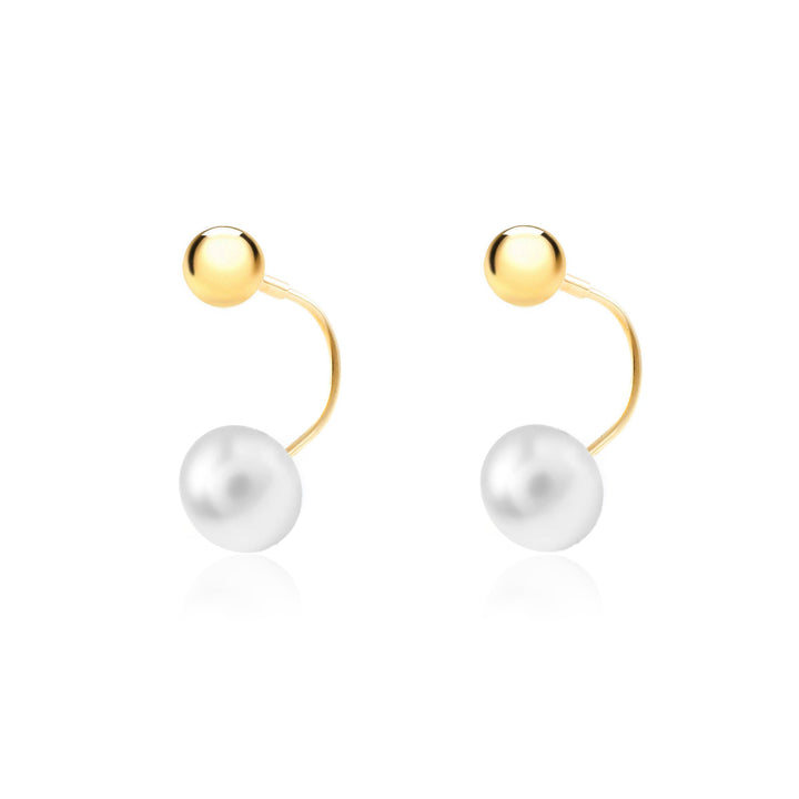 Pendientes Oro doble con bola 5 mm y Perla 7.5 mm (9kts)