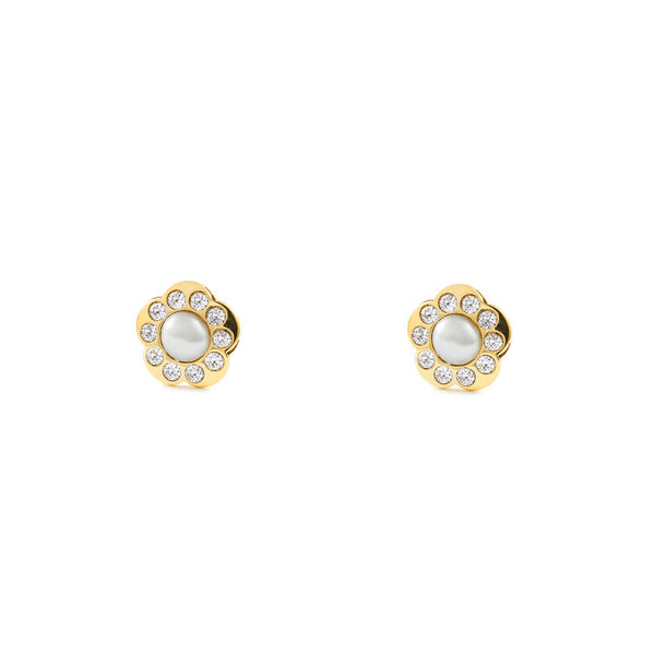 Damen & Kinder Gänseblümchen Zirkon Perle 3,5 mm Ohrringe Gelbgold 9K