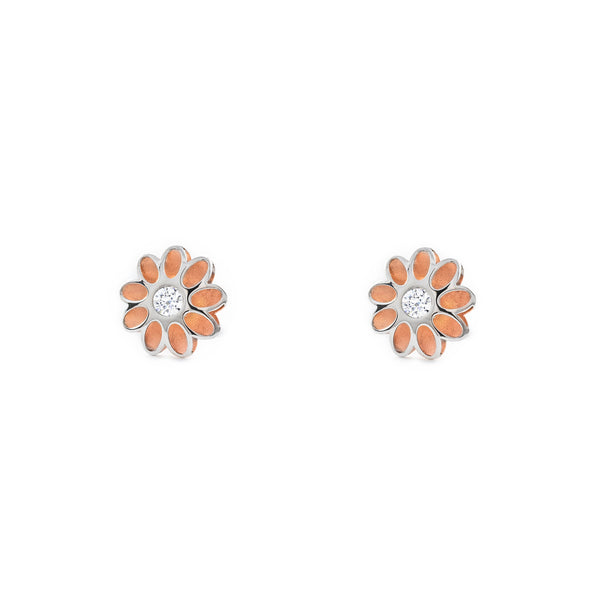 Damen & Kinder Blume Zirkon matt und glänzend Ohrringe 9K two color Gold