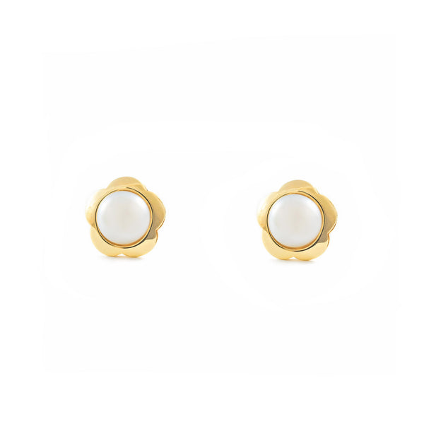 Damen & Kinder Gänseblümchen Perle 6 mm Ohrringe Gelbgold 9K