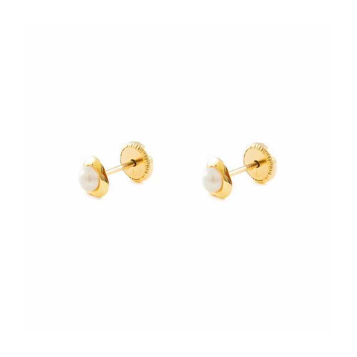 Pendientes Bebe o Niña oro amarillo Trebol con perla 3 mm