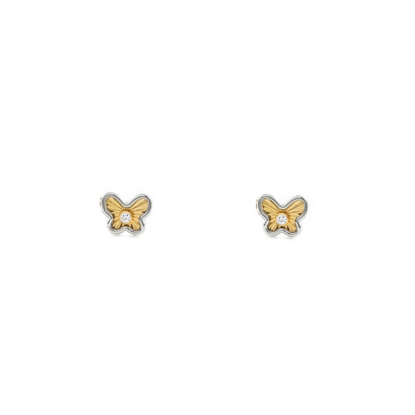 Schmetterling Zirkon Kinder Baby Mädchen Ohrringe 9K two color Gold