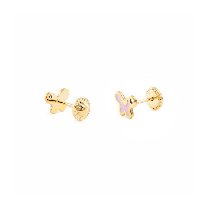 Pendientes Oro Bebe o Niña Mariposa esmalte rosa circón (9kts)