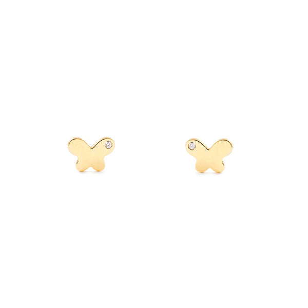 Schmetterling Zirkon Kinder Baby Mädchen Ohrringe Gelbgold 9K