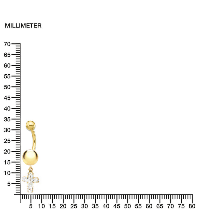 Piercing Oro Ombligo bola 6 mm y cruz (9kts)