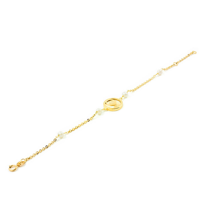 Pulsera oro Virgen niña con nacar y perlas (18Kts)