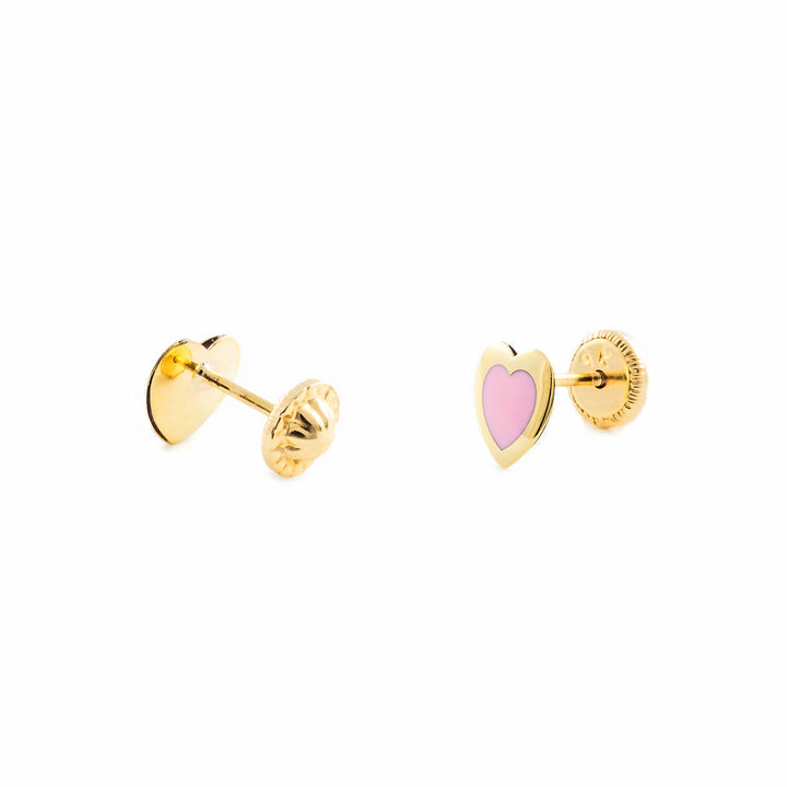 Pendientes oro niña corazon esmalte Rosa