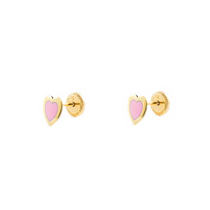 Pendientes oro niña corazon esmalte Rosa