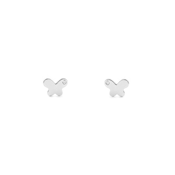 Schmetterling Zirkon Kinder Baby Mädchen Ohrringe Weißgold 9K