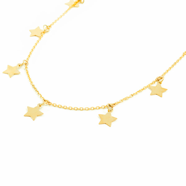 Damen Halskette 9K Gelbgold glänzenden Sternen 40 cm