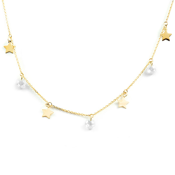 Damen Halskette 9K Gelbgold strahlenden Zirkonia Sternen 40 cm