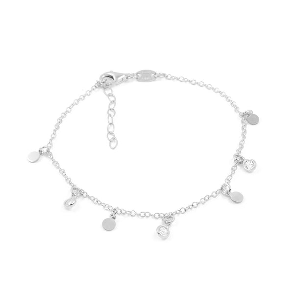 Damen Runde Charms Zirkon Armband 925 Sterling Silber Glanz