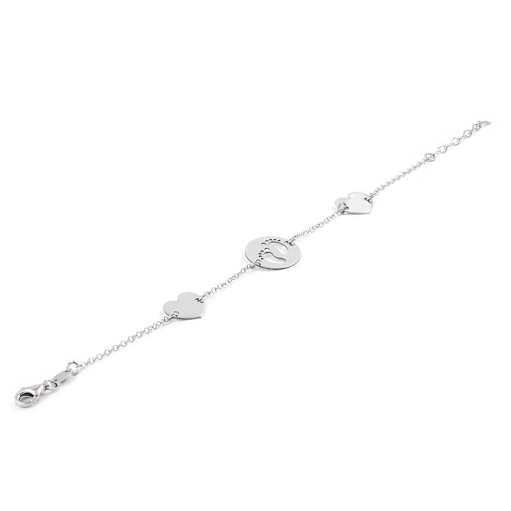 Pulsera Plata pies bebés calados con Corazones