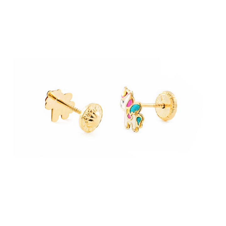 Pendientes Oro Niña Unicornio Esmaltado