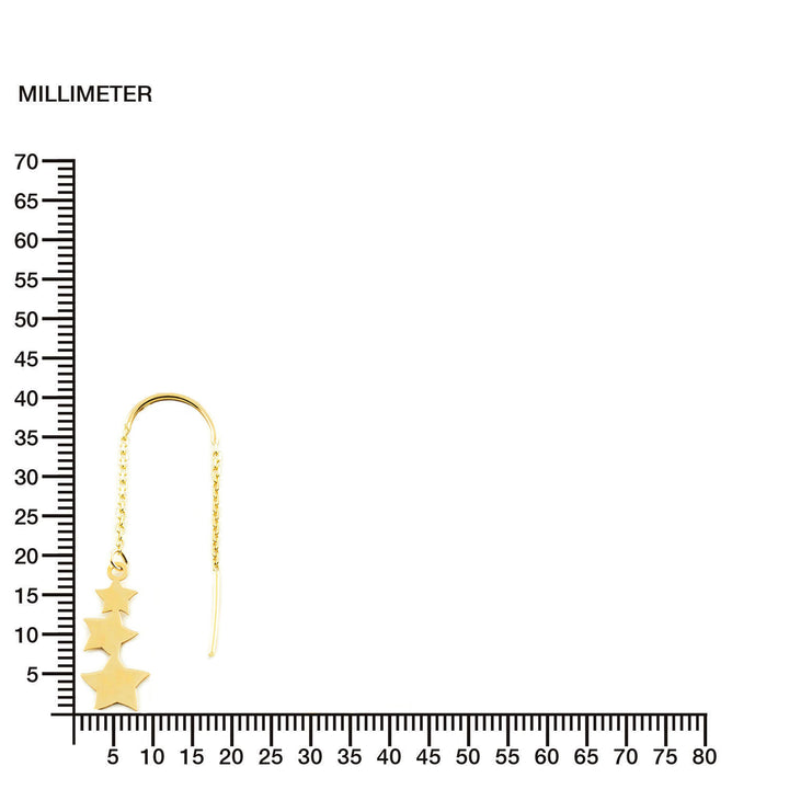 Pendientes Oro largo cadena estrellas (9kts)