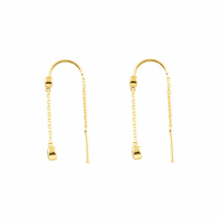 Pendientes Oro largo cadena con chatones 4 mm (9kts)