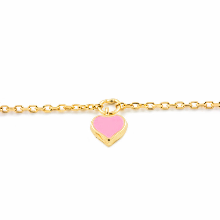 Pulsera Oro niña corazon Esmalte rosa (9kts)