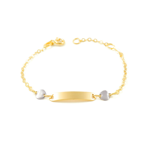 18K Bicolor Gold personalisierte Mädchen Kinder Armband Herzen Glanz 14 cm 