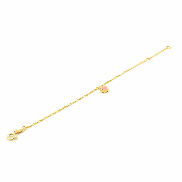 Pulsera Bebe Oro Amarillo flor motivo rosa esmalte (9kts)