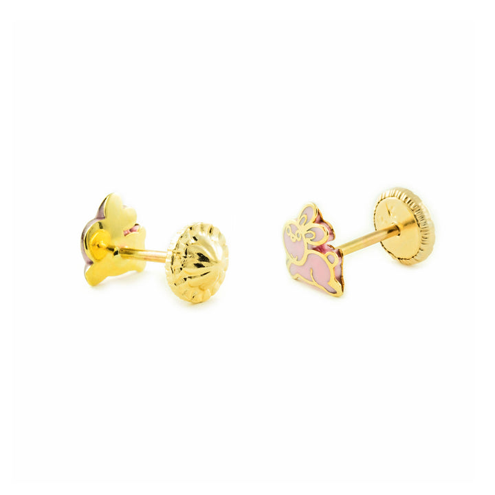 Pendientes Niña oro amarillo Conejito esmalte rosa (9kts)