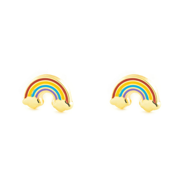 Mehrfarbige Emaille Irisbogen Kinder Mädchen Ohrringe Gelbgold 9K