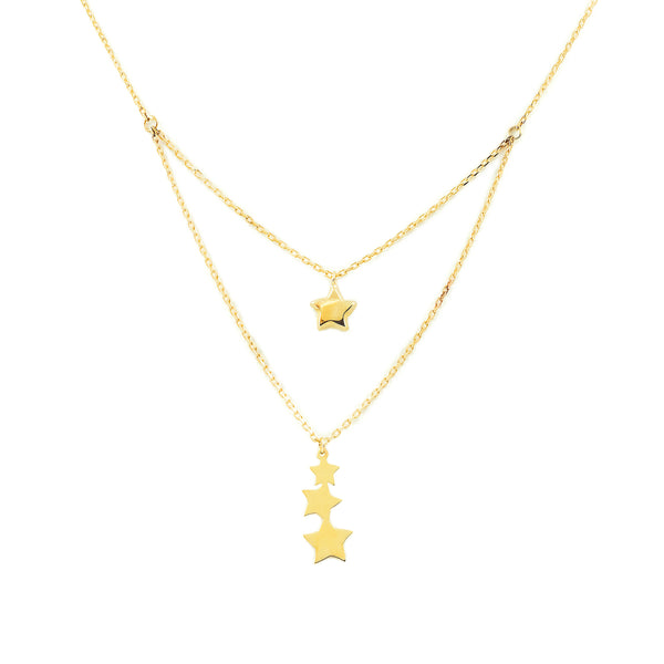 Damen Halskette 9K Gelbgold glänzenden Sternen 42 cm
