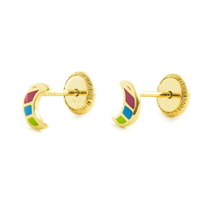 Pendientes Oro Niña luna esmalte colores (9kts)