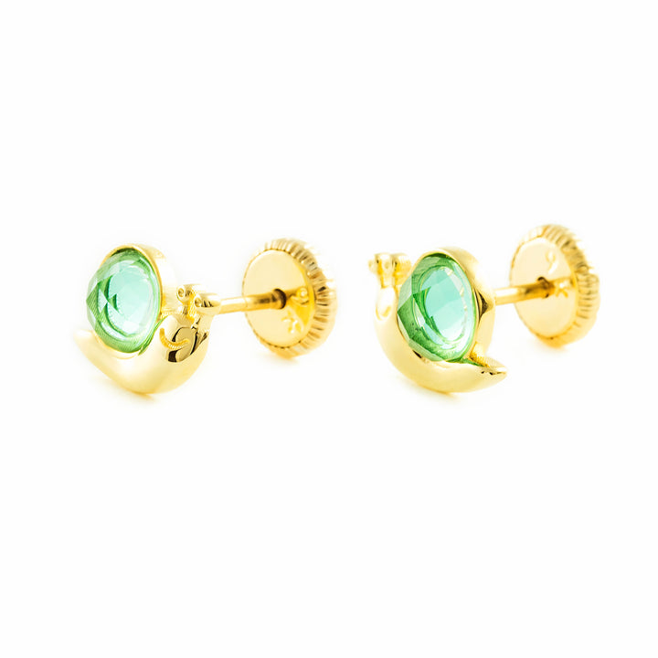 Pendientes Oro Niña caracol con peridoto (9kts)