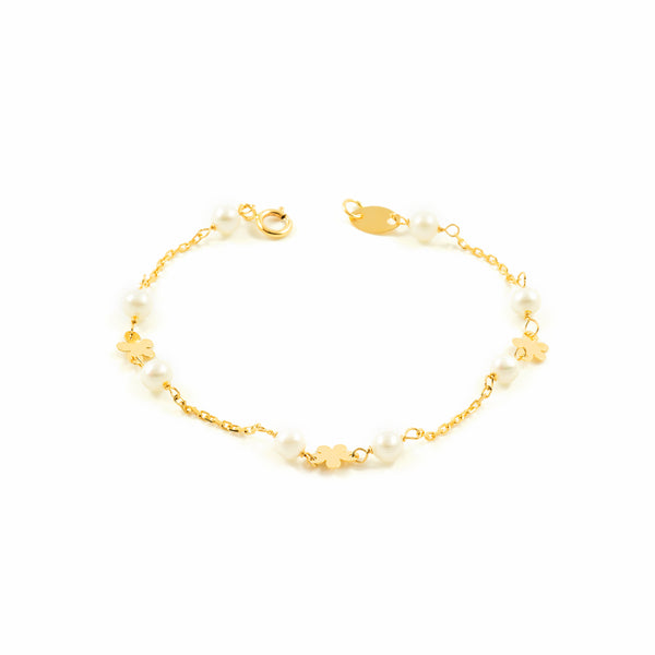 18K Gelbgold Mädchen Kinder Armband 3,5 mm runder Perle Blütenglanz 13 cm Länge