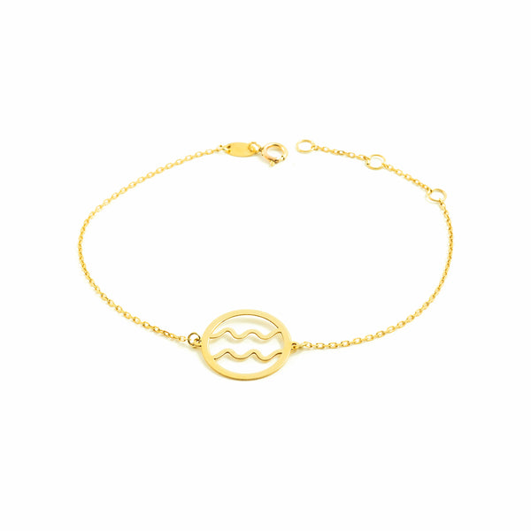 9K Gelbgold Damen Mädchen Armband Horoskop Aquarius Glanz 18 cm