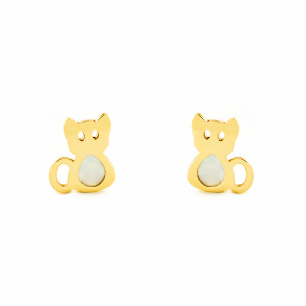 Perlmutt Katze Kinder Baby Mädchen Ohrringe Gelbgold 9K