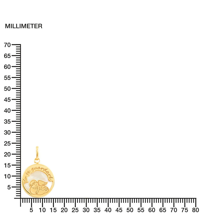 Colgante Oro Redondo angelito Nacar "yo te guardaré" (9kts)