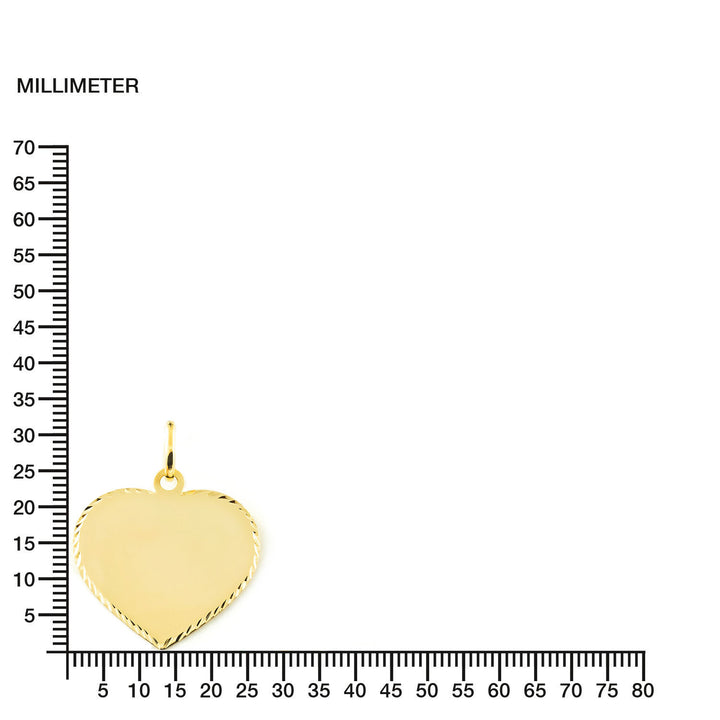 Colgante Oro corazón brillo grabado (9kts)