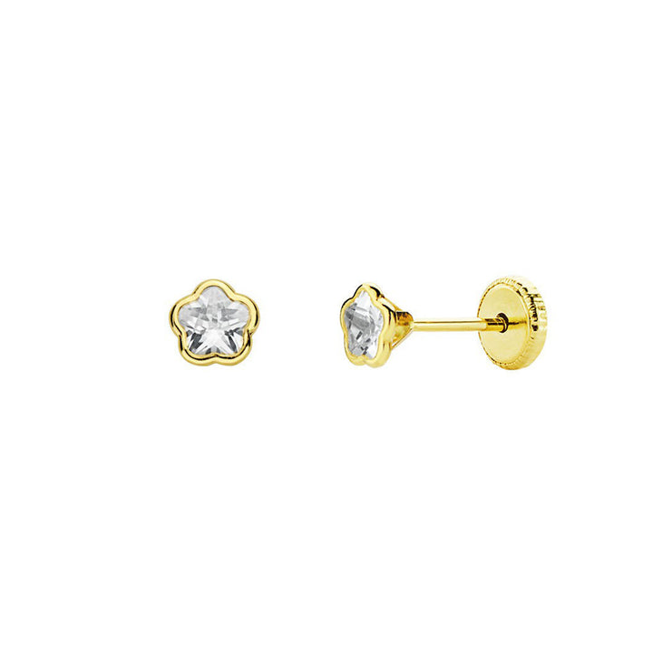 Pendientes oro Bebe o Niña Margarita con circonita 4 mm