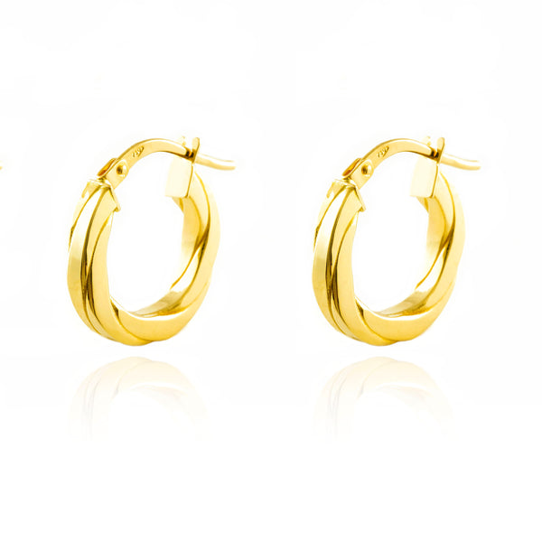 Damen Ohrringe Doppelt Hoop Creolen 15x2.5 mm Gelbgold 18K