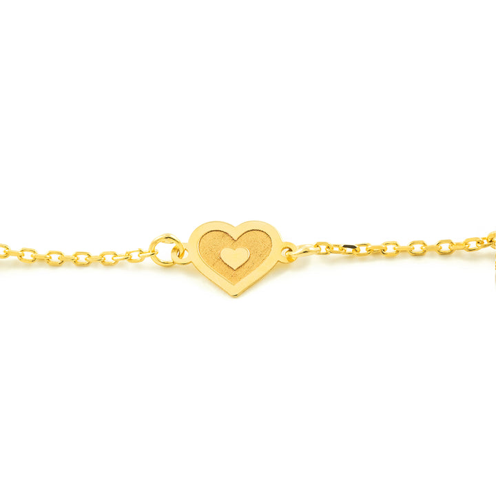 Pulsera Oro amarillo corazones mate y brillo con circonitas (9kts)