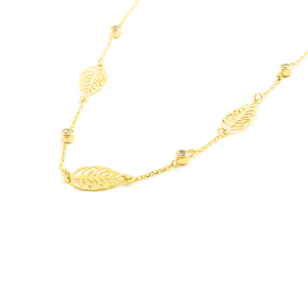 Damen Halskette 9K Gelbgold glänzenden Zirkonia-Blättern 40 cm