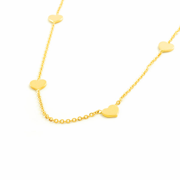 Damen Halskette 18K Gelbgold glänzenden Herzanhängern 42 cm