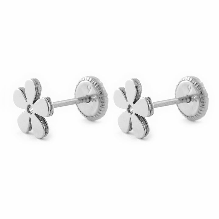 Pendientes Niña Oro Blanco 9k Flor Circonita