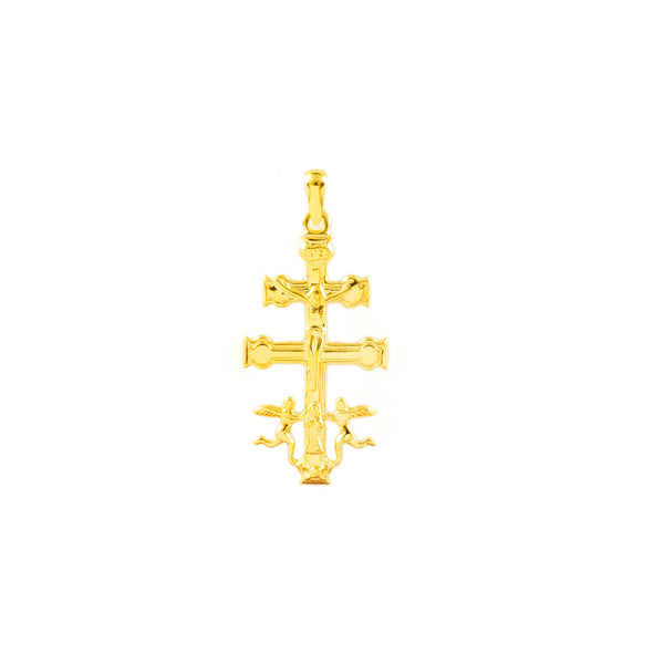 Kreuz religiöse Anhänger Glanz Caravaca 32x16 mm Gelbgold 18K